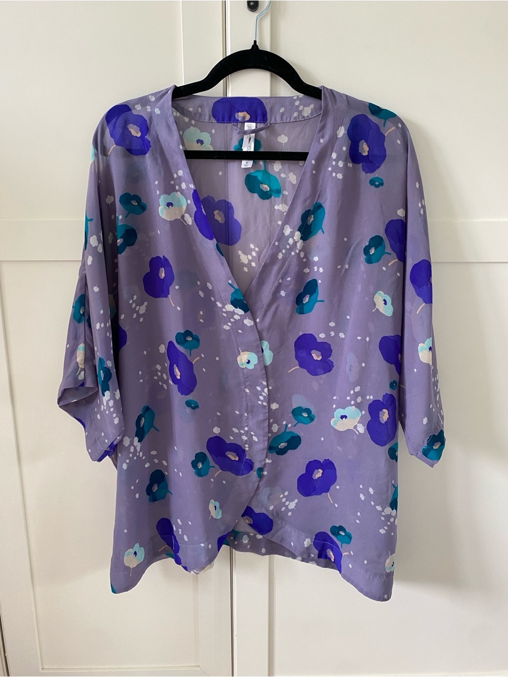 Gilligan & O’Malley Boho Purple Floral Robe Kimono Cardigan Wrap-Front Top
